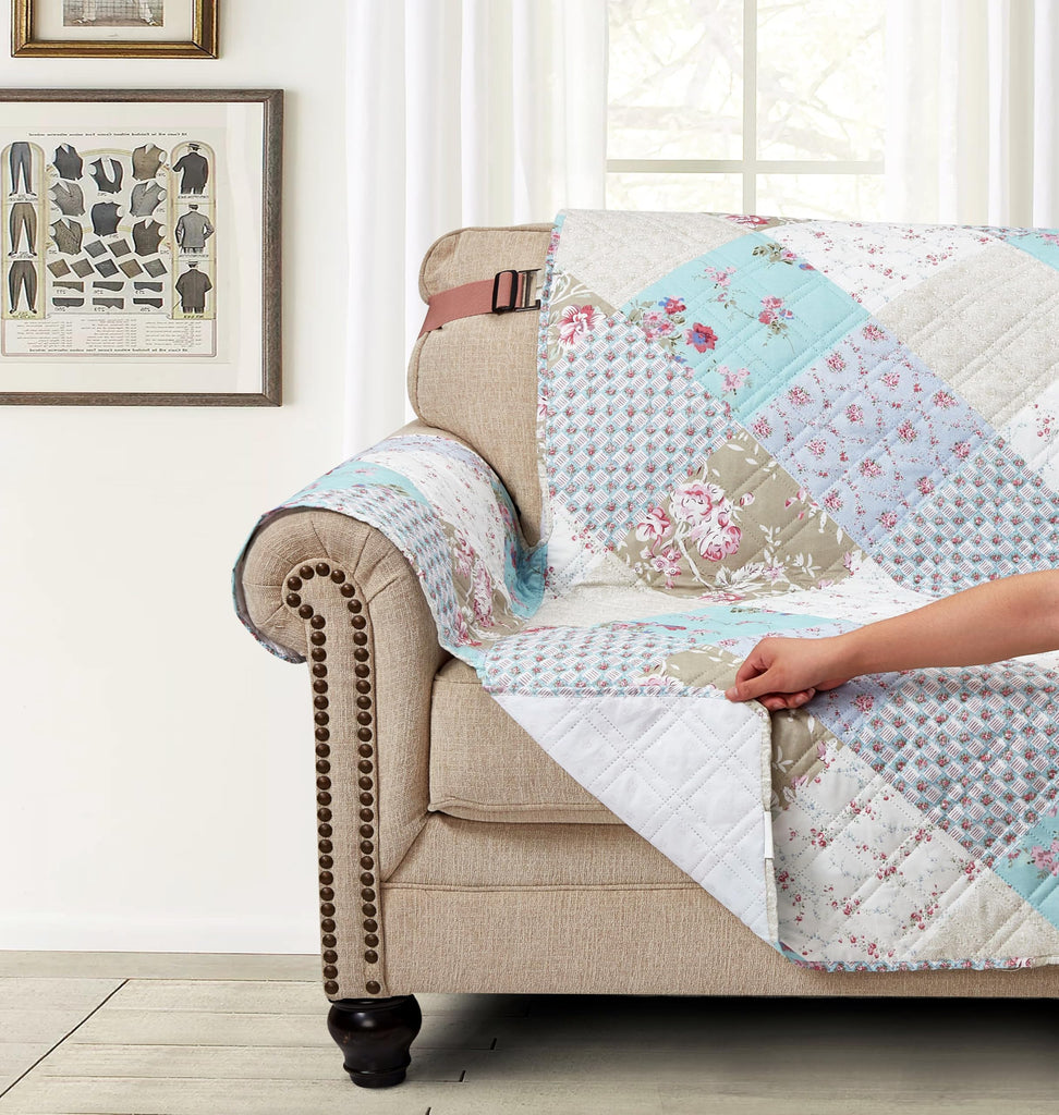 Blue & Green Roses Couch Large Recliner Slip Cover