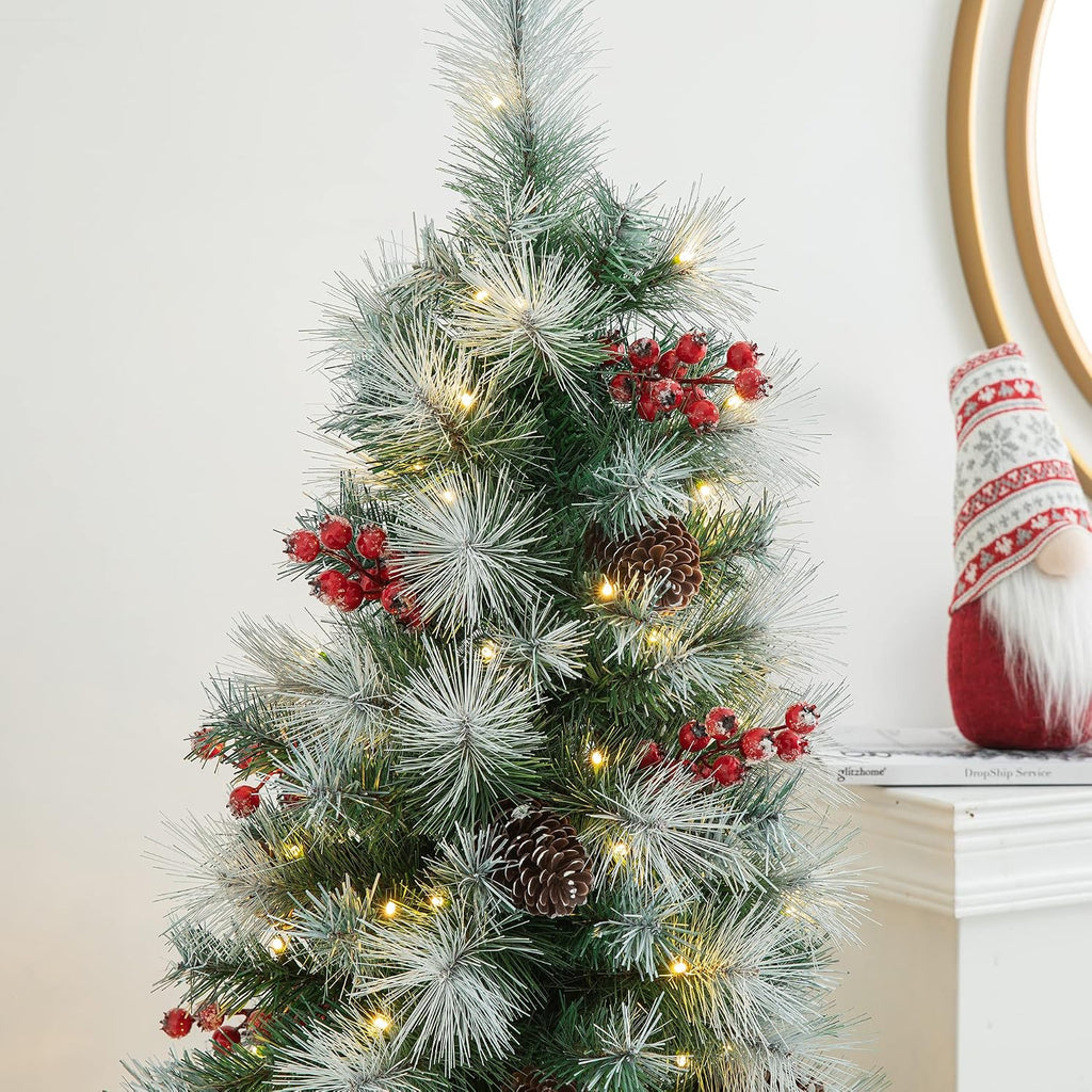 5ft Prelit Christmas Tree with 150 Warm White Lights,Potted Christmas Tree w/286 Pine Needle&PVC Branch Tips