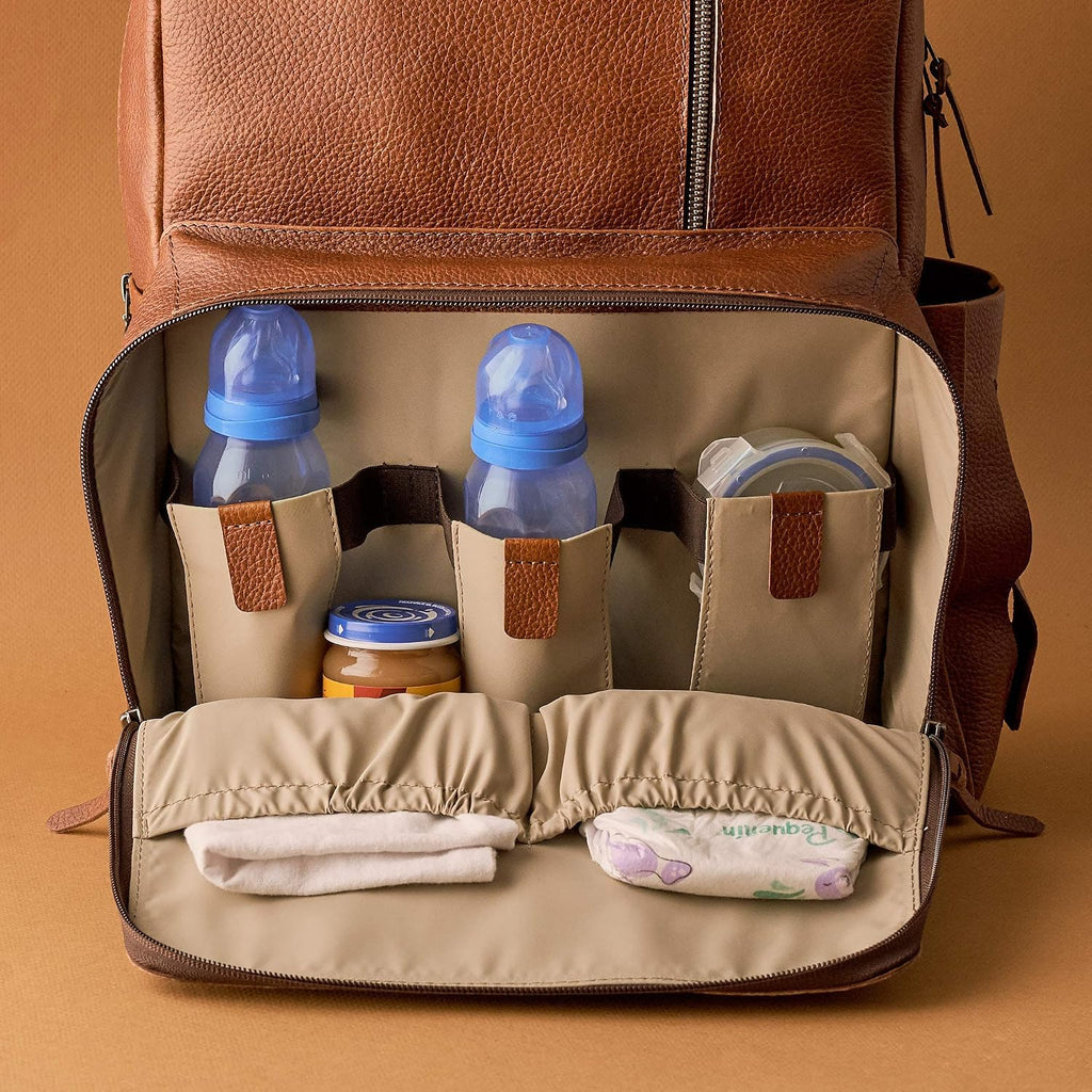 Tan Leather Diaper Bag Backpack, Multi Functional, W/Changing Pad, Modern, Baby Supplies, For Mom/Dad, For Boy/Girl