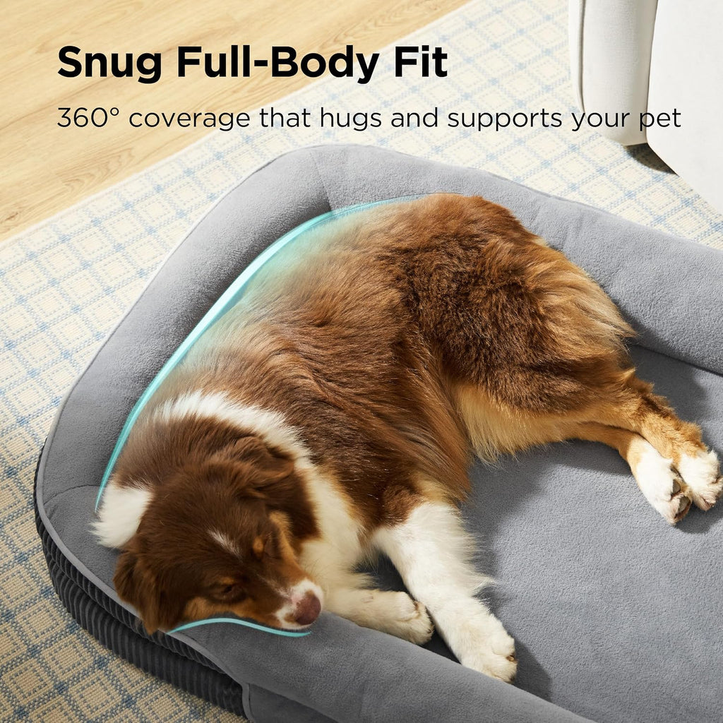360°Oval Bolster Orthopedic Dog Beds Large Sized Dog, Grey