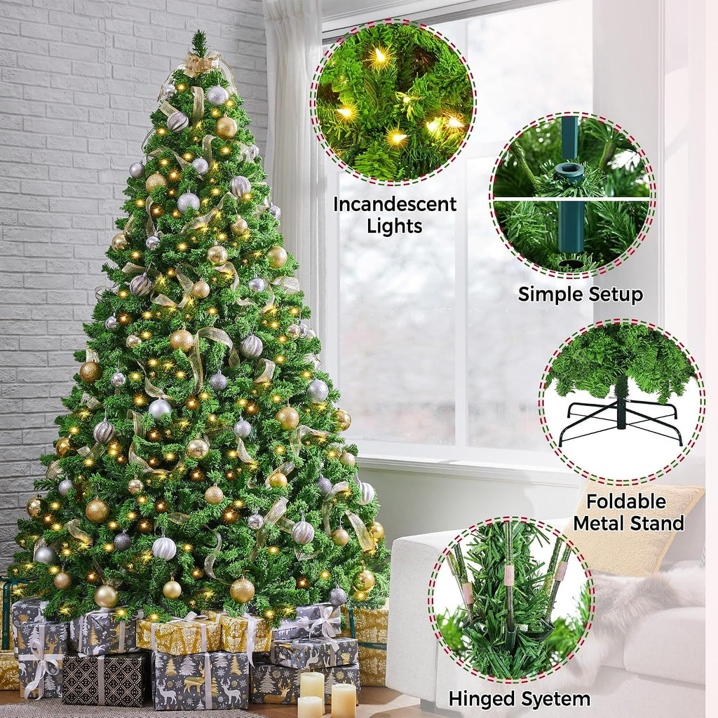 7.5ft Prelit Artificial Christmas Tree with 550 Warm White Lights | 1284 PVC Branch Tips Look Full and Lifelike on a