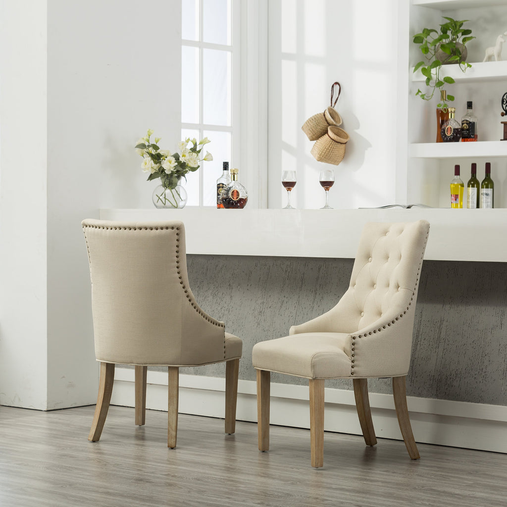 Button Tufted Solid Wood Wingback Hostess Chairs with Nail Heads, Set of 2, Tan, White, "Tan, 24D x 22W x 39H in