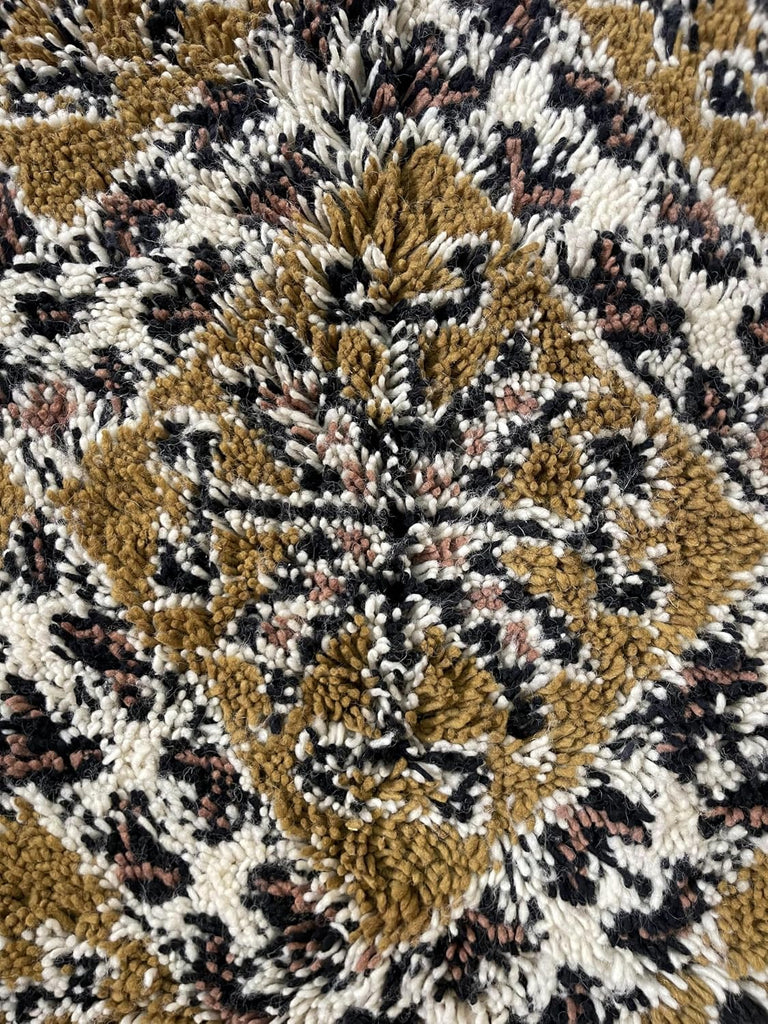 Wool Rug 6' x 9' - Handmade Berber Shag Area Rug, Ochre and Cream Traditional Diamond Pattern, Atlas Artisan Wool