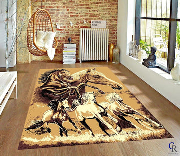 Lodge Southwestern Western Rustic Horse Horses Area Rug (5' 3" X 7' 5")