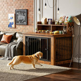 Extra Large Dog Crate Furniture, 43.3 inches Wooden Dog Crate with Storage and 4 Hooks