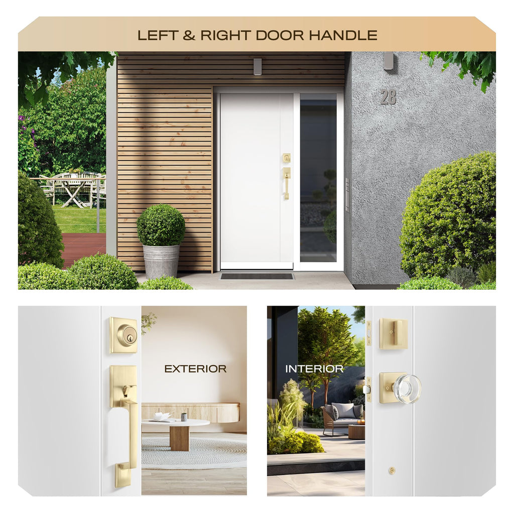 Crystal Glass Entry Door Knob and Single Cylinder Deadbolt Lock and Key