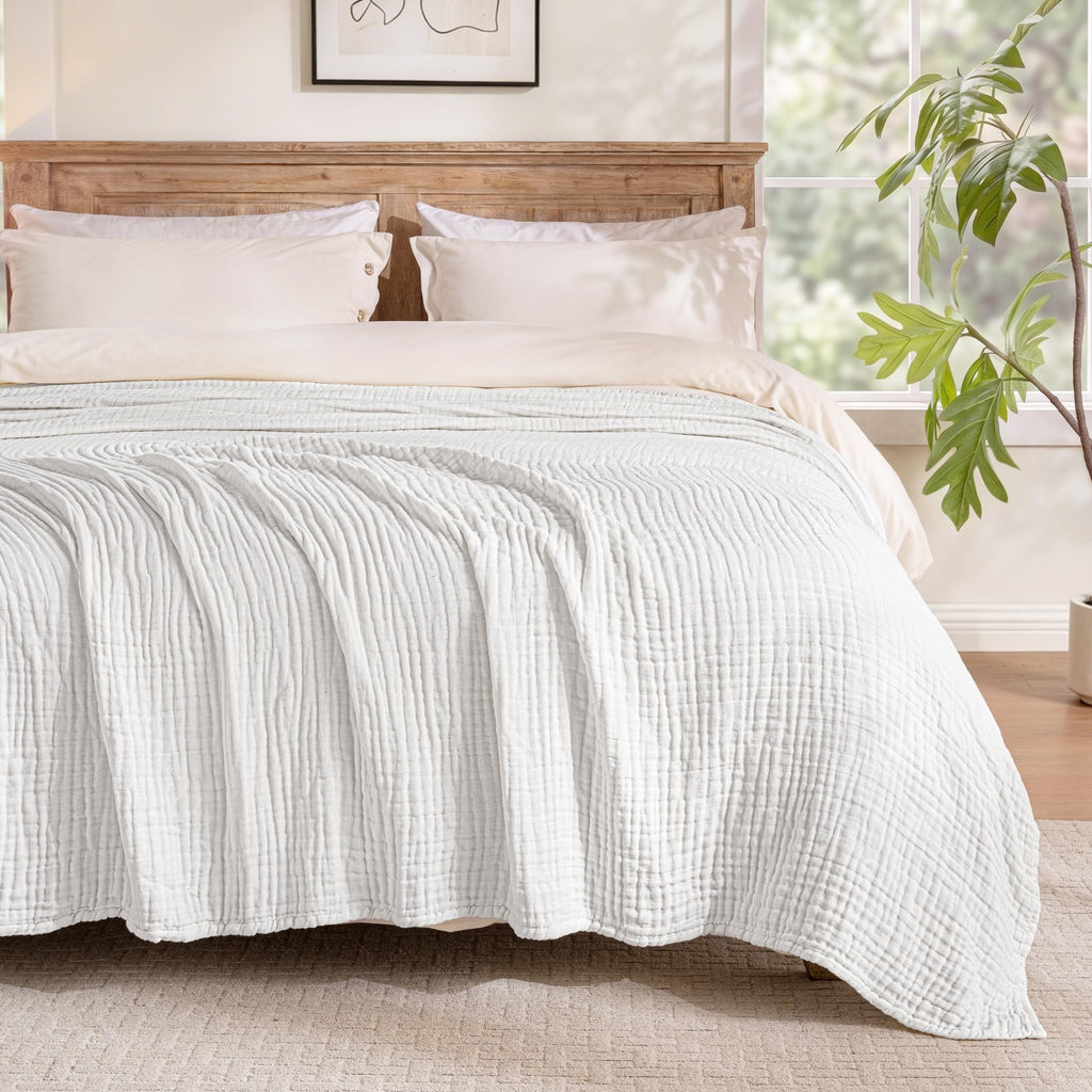 100% Cotton 6-Layer Muslin Blanket, Pure White