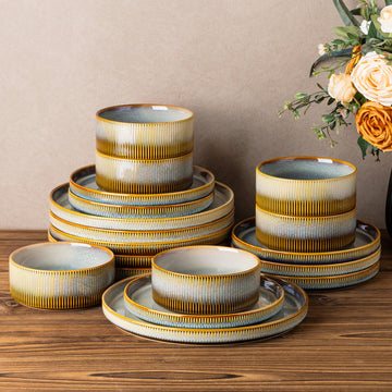 Ceramic Dinnerware Set for 6, 18-Piece Plates and Bowls Set