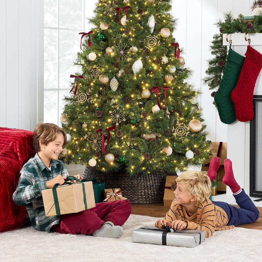 Pre-Lit Scotch Pine Christmas Tree, Premium Pre-Decorated Artificial Holiday Decor w/ 3,630 Branch Tips, 2-in-1