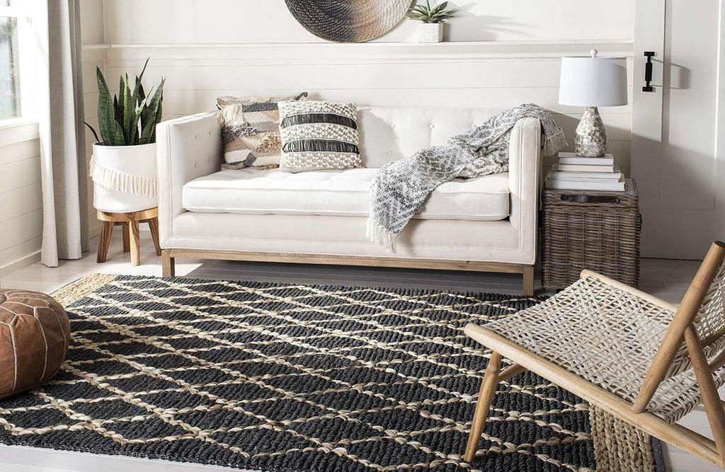 Natural Fiber Collection Runner Rug - 2'6" x 8', Charcoal, Handmade Boho Moroccan Trellis Jute, Ideal for High