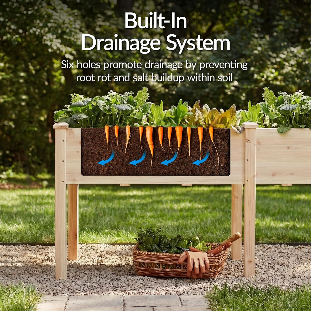 72x24x30in Raised Garden Bed, Elevated Wood Planter Box Stand for Backyard, Patio, Balcony w/Divider Panel, 6 Legs