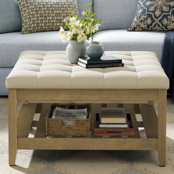 Round Coffee Table with Storage, Solid Wood Frame