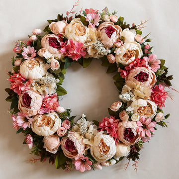 Peony Wreath 23'' Spring Wreaths for Front Door, Artificial Large Floral Wreath for Front Door Wall Decor