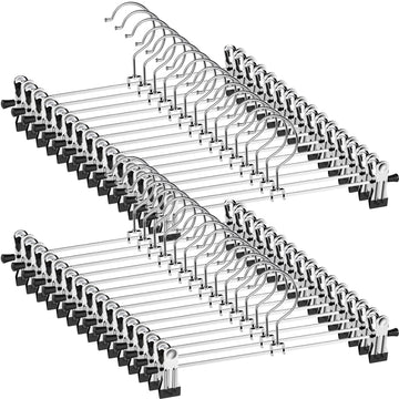 Pants Hangers, 30Pcs Skirt Hangers with Clips Slack Hangers Pants Trouser Hangers Clothes Hangers for Pants