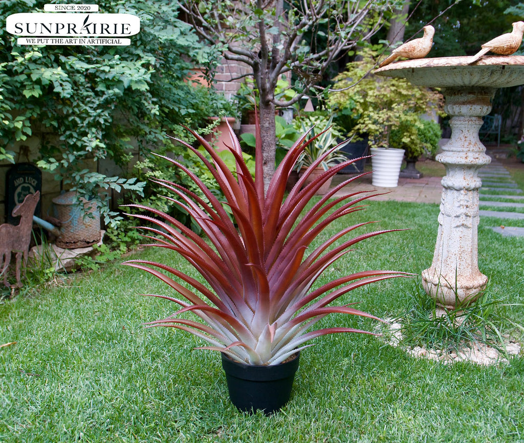 Hyper Realistic Big Red Artificial Aloe Vera Plant 26 Inches Tall. Large Faux Agave in Matte Black Pot.