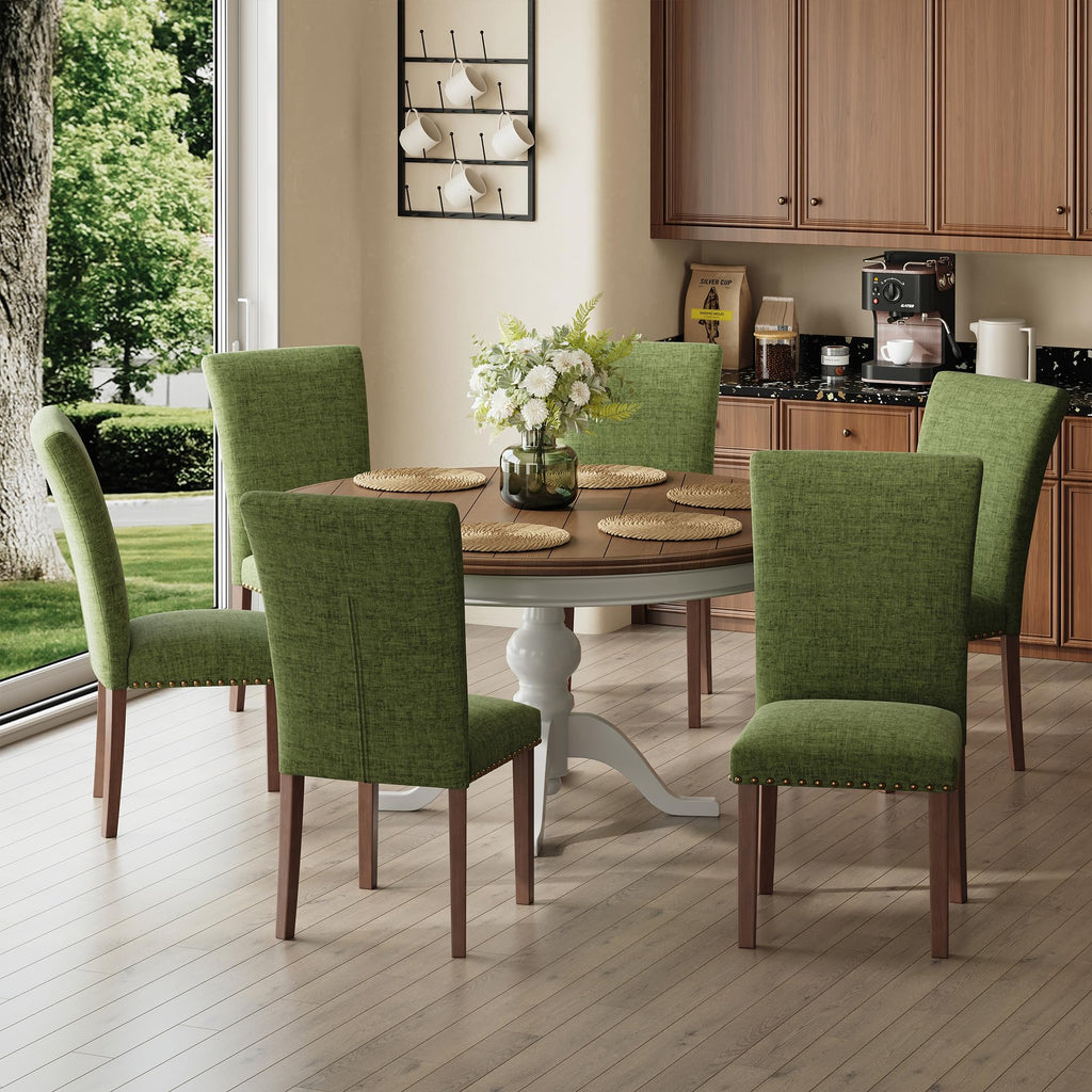 High Back Upholstered Set of 6, Green