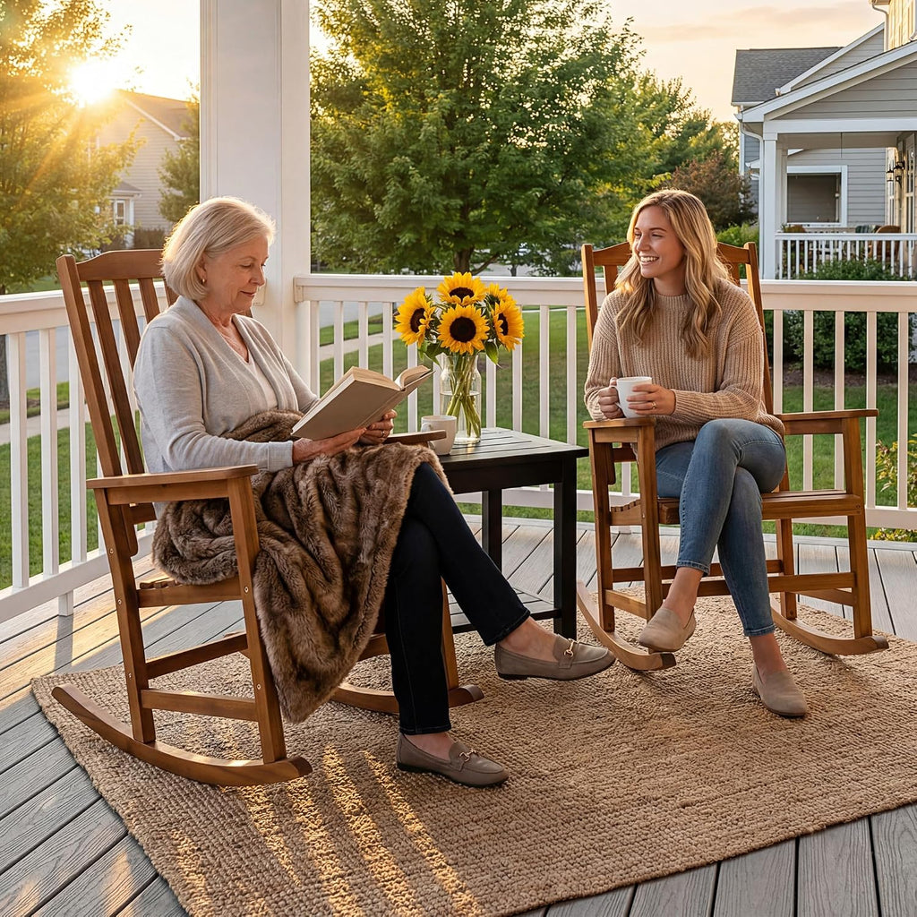 Outdoor Rocking Chair Acacia Wood Rocking Chairs Set of 2, Natural | Wooden Rocking Chair, Porch Rocking Chairs