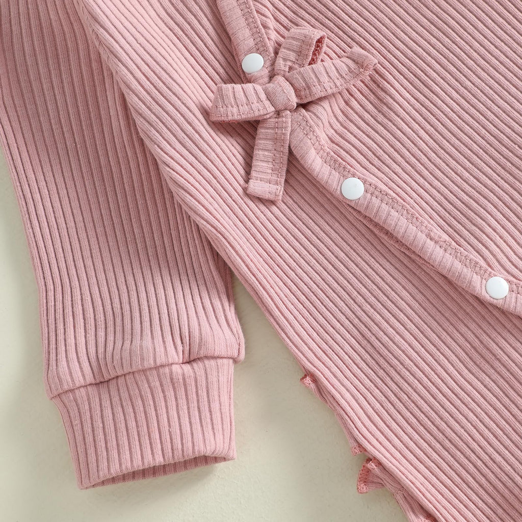 Newborn Girl coming home Outfit Baby Ribbed Knit Romper Side Tie Footed (Pink, Newborn)