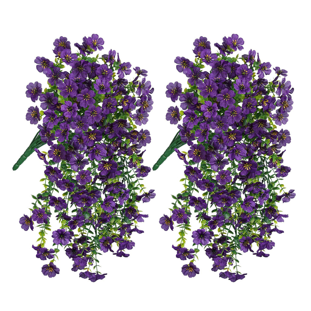 Artificial Flowers for Outdoors Garland Decoration, 2Pcs Dark Purple Fake Hanging Flowers, UV & Fading Resistant