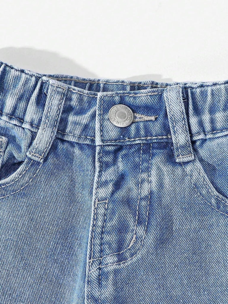 Toddler Girl's Wide Leg Elastic Waist Button Baggy Jeans