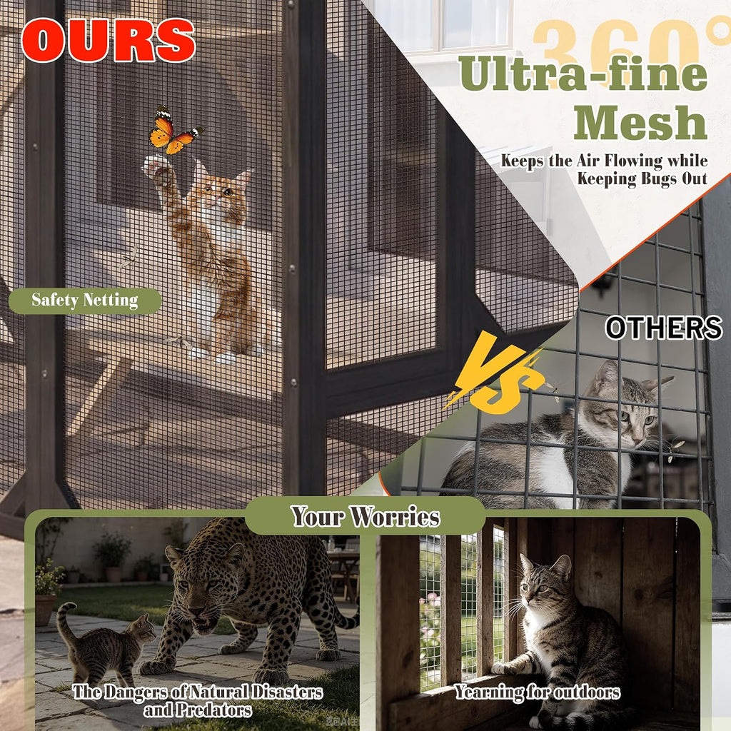 Window Catio, Large Outdoor Cat Enclosure for 3-6 Indoor Cats, Black