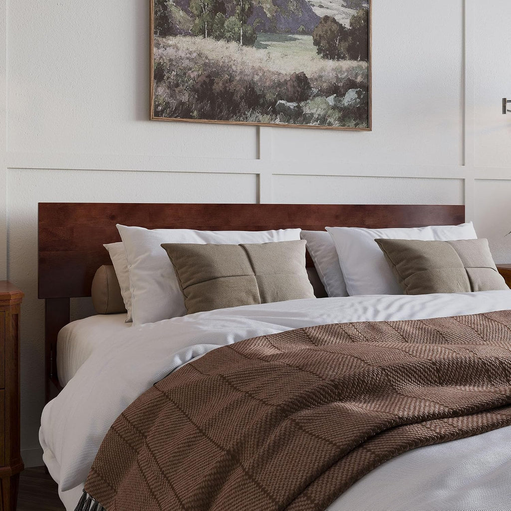 Aria Queen Solid Wood Modern Low Profile Platform Bed, Walnut