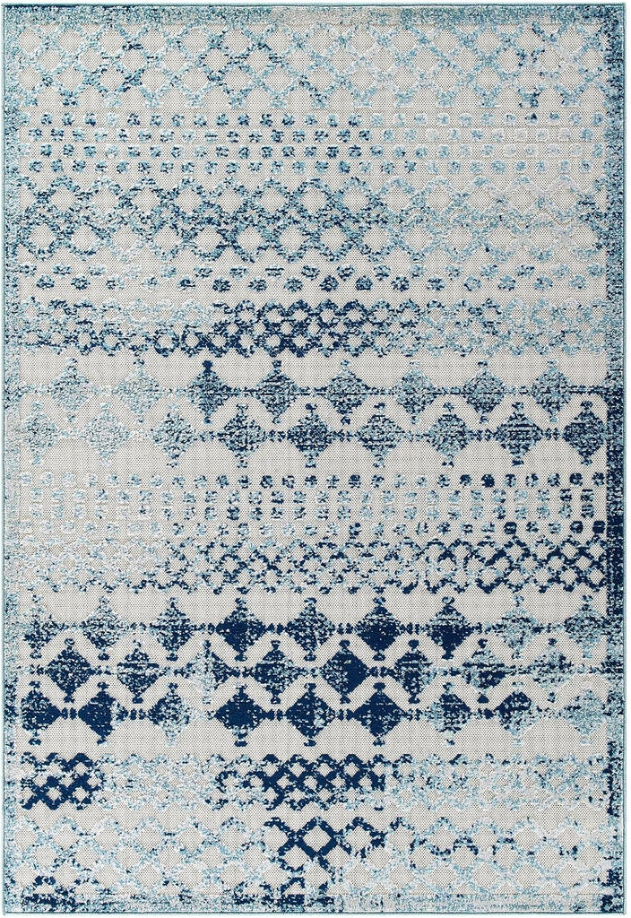 R-1178A-58 Reflect Giada Distressed Vintage Abstract Diamond Moroccan Trellis 5x8 Indoor and Outdoor Area Rug, Ivory