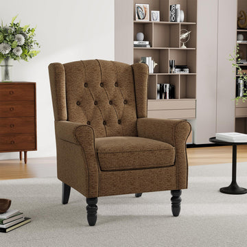 Mid-Century Modern Wingback Chair - Plush Upholstered Accent Armchair with Solid Oak Legs, Ergonomic High Back Lounge