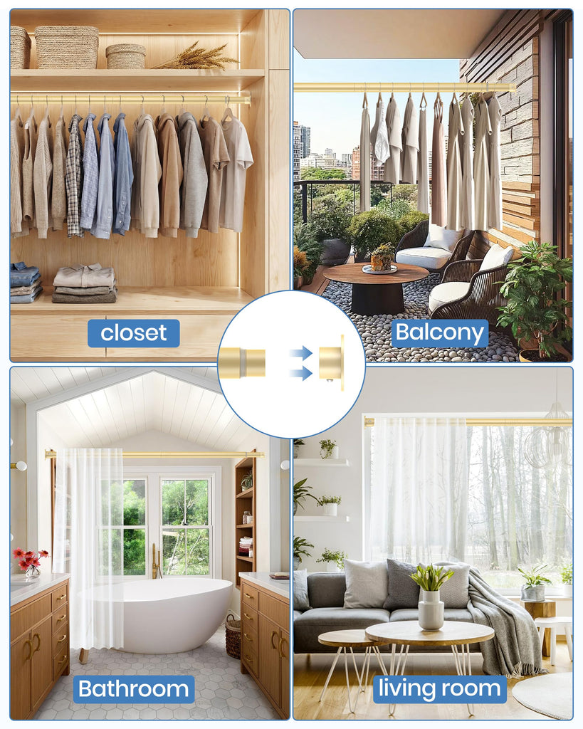Closet Rod,17-63 Inch,Heavy-Duty Adjustable Closet Rods for hanging clothes
