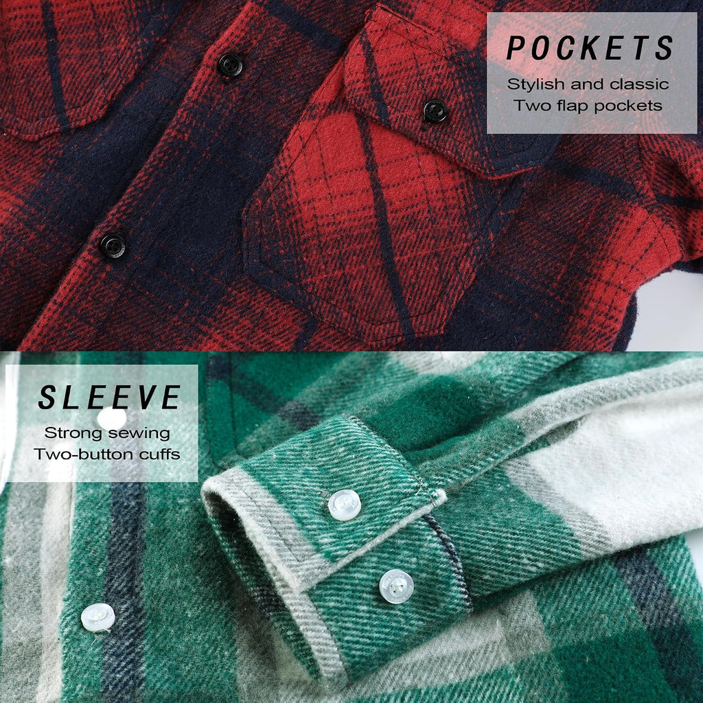 Boys Flannel Shirt Kids Plaid Hoodie Button Down Shirts