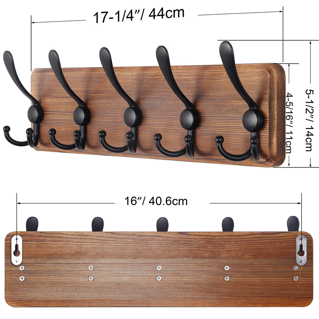 Rustic Coat Rack Wall Mount, 16" Stud Spacing, Solid Wood, Brown