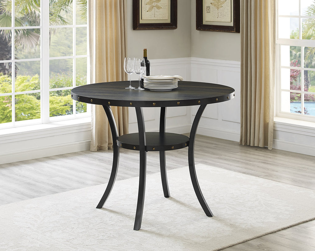 Collection Biony Espresso Wood Counter Height Dining Set with Gray Fabric Nailhead Stools