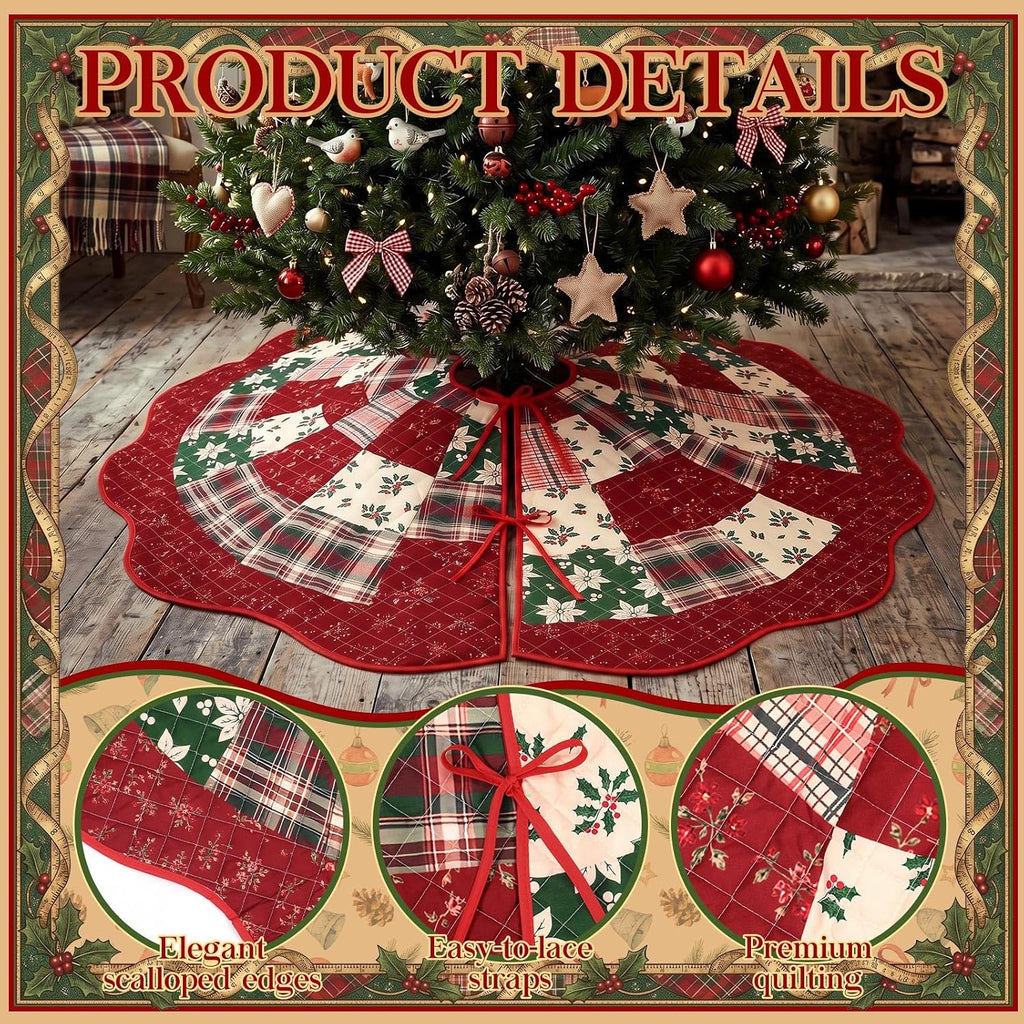 Plaid Patchwork 60in Christmas Tree Skirt Tartan Tree Decor