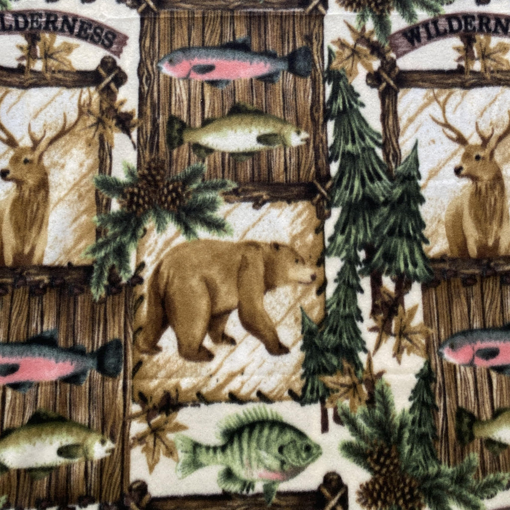 Wilderness Animals Camping Fishing Anti-Pill Fleece Fabric By The Yard