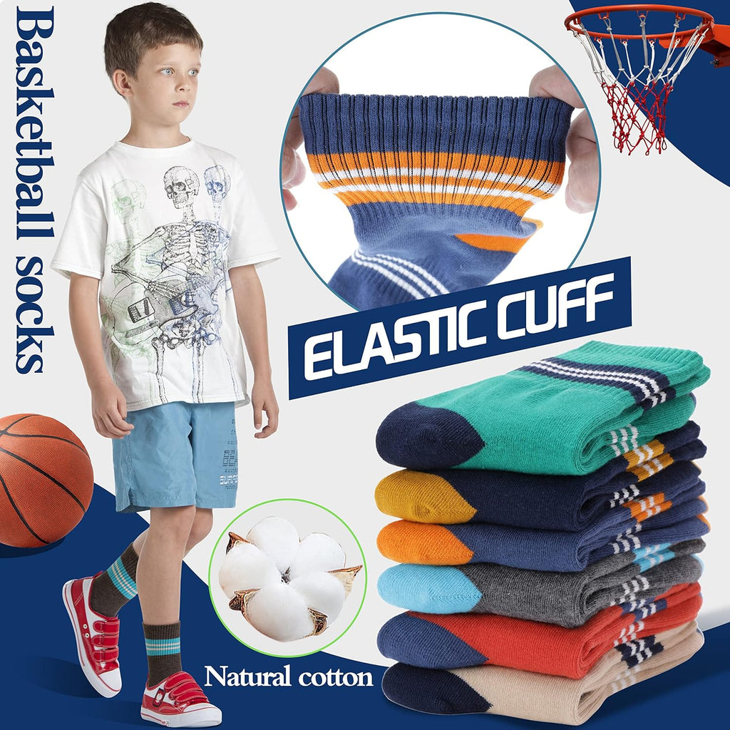 6 Pairs Kids Boys Girls Socks Athletic Basketball Youth Sport Crew Cotton Breathable Soft Socks