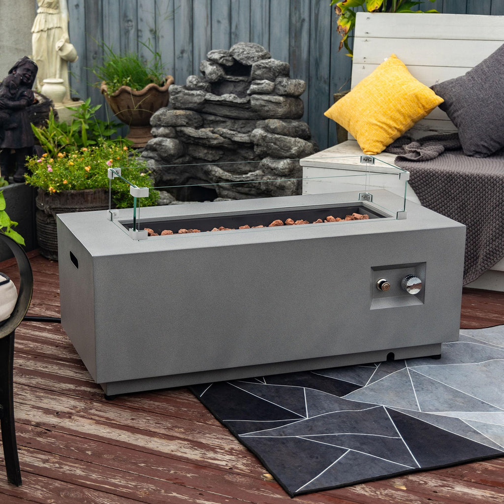 42" Outdoor Propane Fire Pit Table - 50, 000 BTU Rectangular Gas Firepit Table, Grey Commercial-Grade Fireplace with