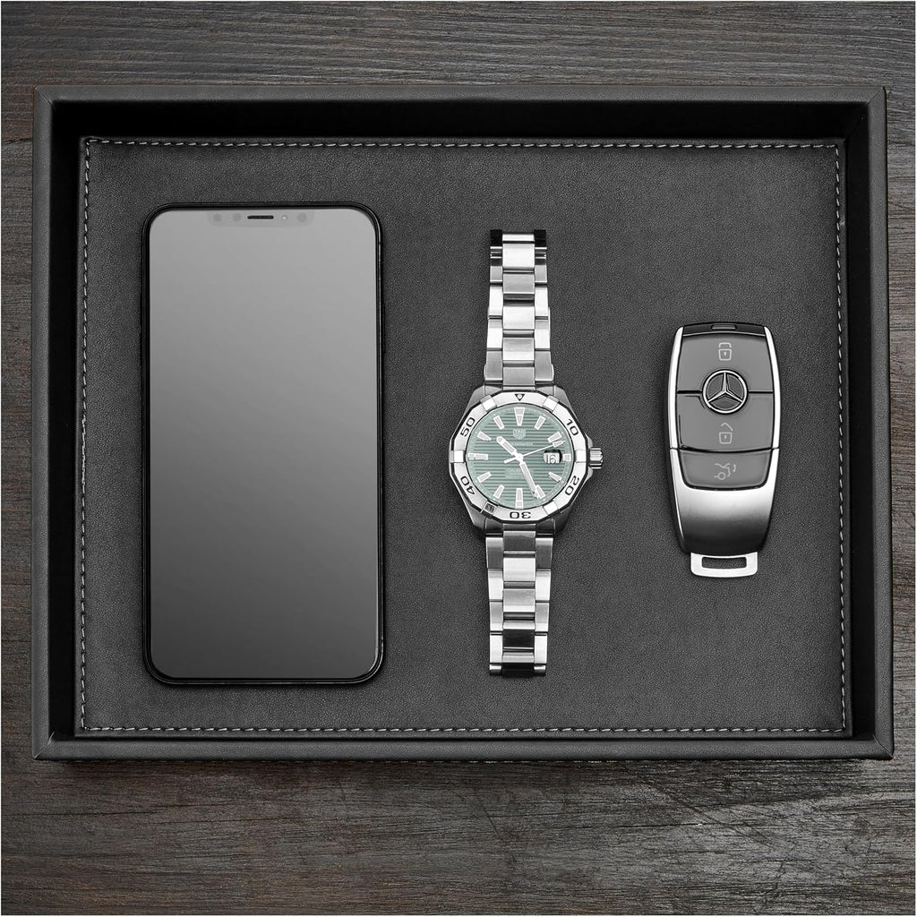 Valet Tray for Men - Nightstand Organizer EDC Tray for Wallet and Keys - Dresser Leather Catchall Dump Key Tray