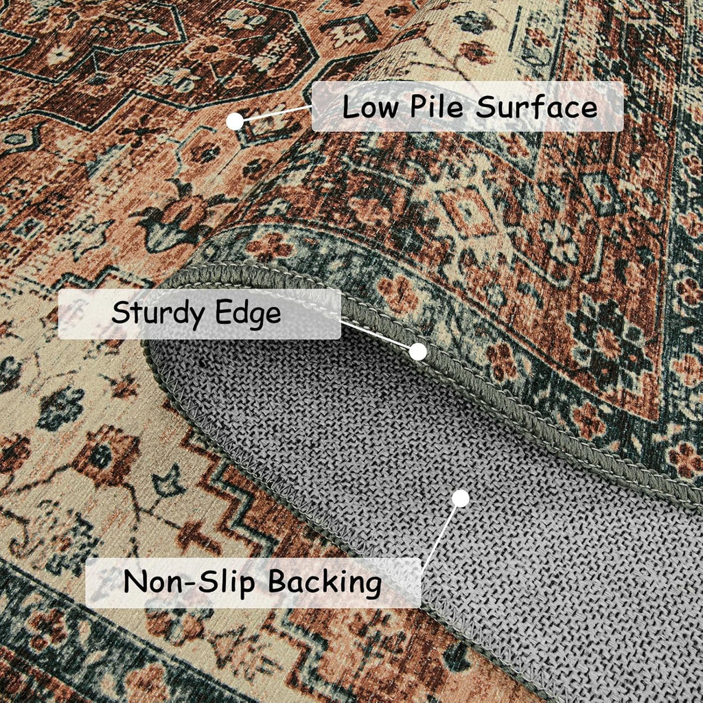 Ultra-Thin Washable Vintage Runner Rug - 2'6" x 10' Long Hallway Rug Carpet Runner, Boho Non Slip Stair Runner