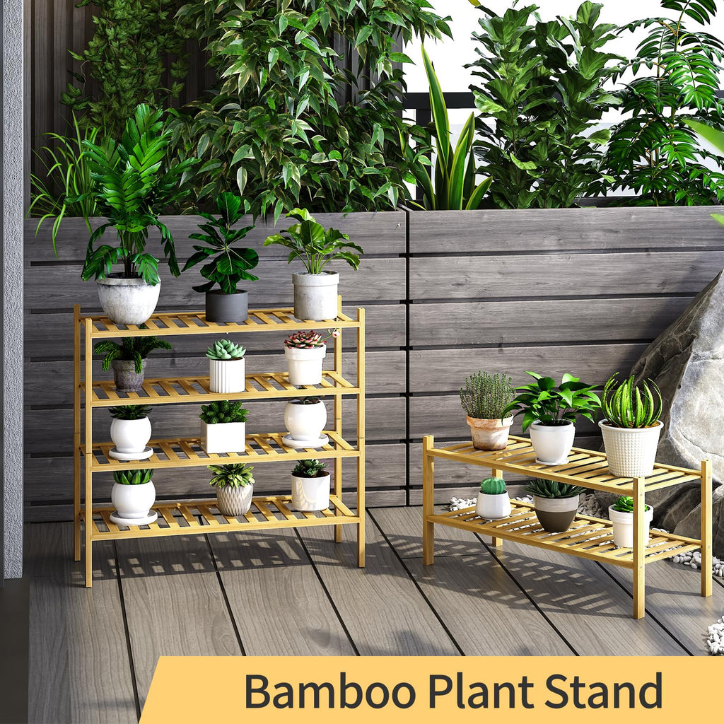 4-Tier Bamboo Shoe Rack, Stackable | Heavy Duty | Multi-Function, Free Standing Shoe Racks Hallway Closet