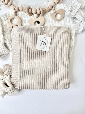 Cotton Knit Baby Blanket, Ribbed Knit, Very Soft and Warm Baby Blanket. (80 × 100cm) Elegant Neutral Cotton Knit