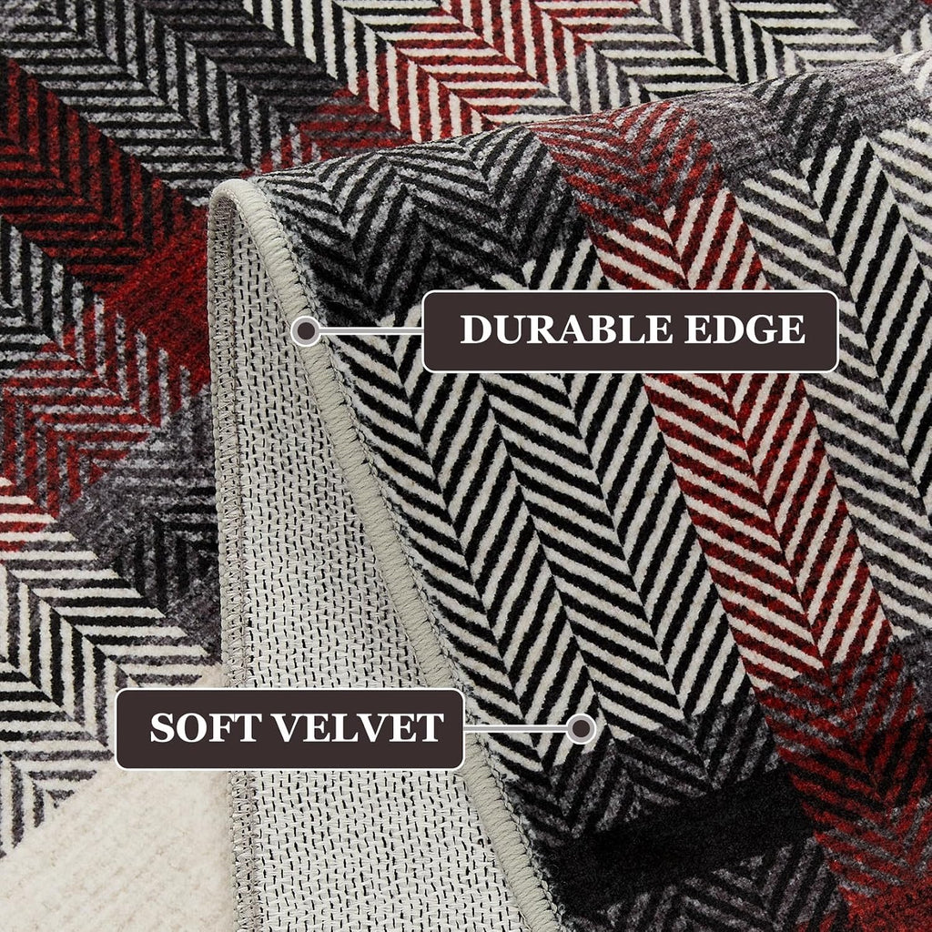 Washable Area Rug Modern Bedroom Rustic Large Plaid Area Rug Checkered Non Slip Throw Rugs Stain Resistant