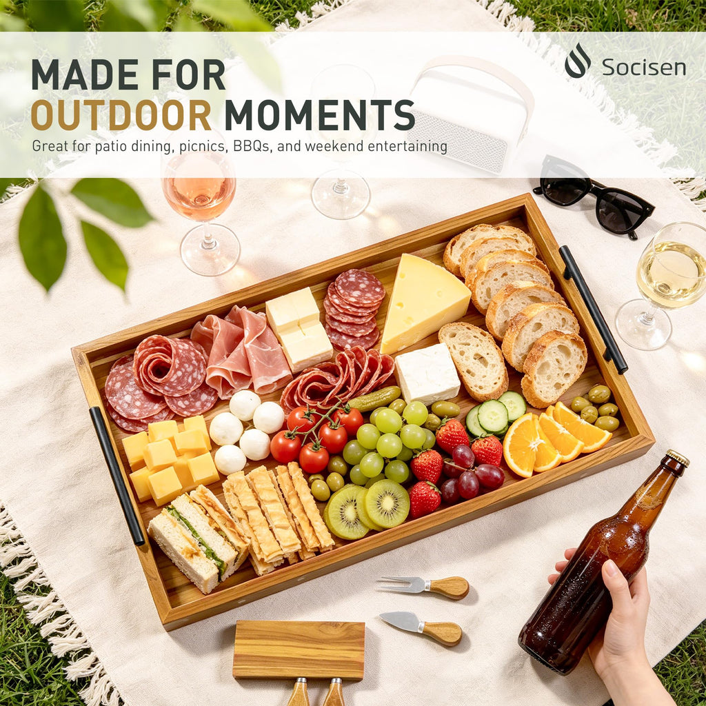 Teak 24 in Large Charcuterie Board with 4-Piece Cheese Knife Set