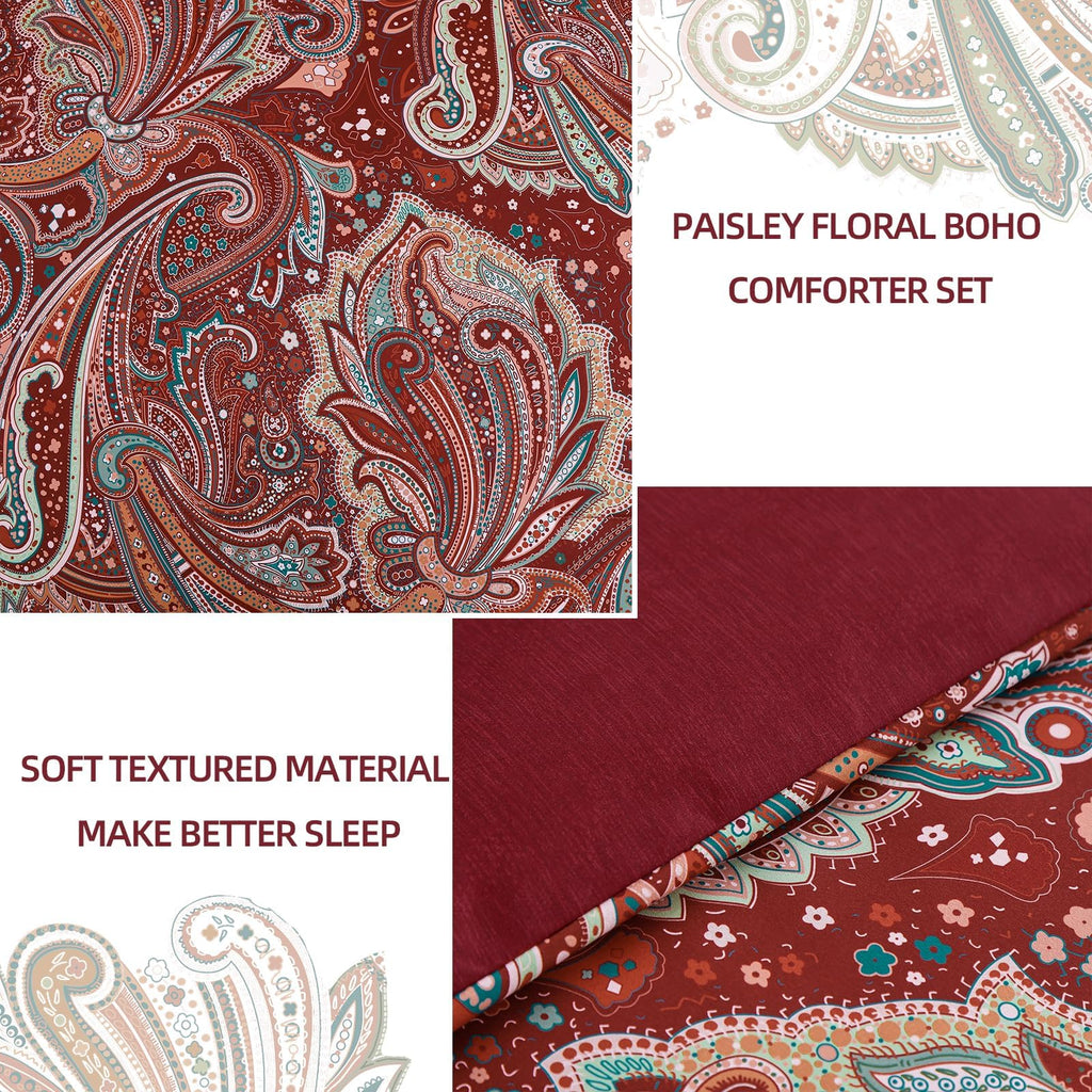 Red Paisley Comforter Set Queen Size 7 Piece Bed in a Bag