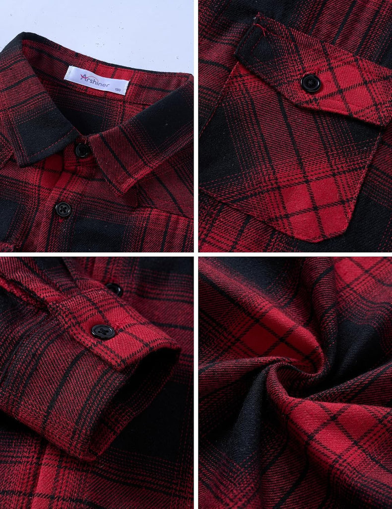 Boys Flannel Plaid Shirt Long Sleeve Button Down Casual Shirts