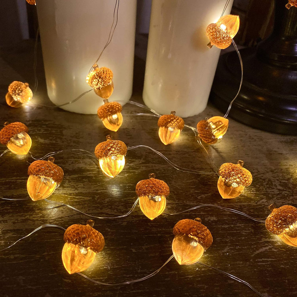 3D Twinkle Acorn Fall Decorations Harvest String Lights, Full Size Autumn Acorn 10 feet 30 LEDs USB Operated - Set of 10