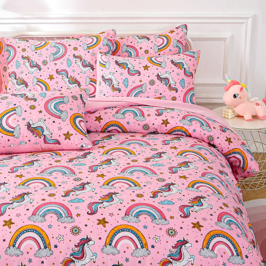 Glow in The Dark Kids Comforter Set, 3 Pieces Pink Unicorn Bedding Set Twin for Boys Girls Teen, 1 Comforter, 1