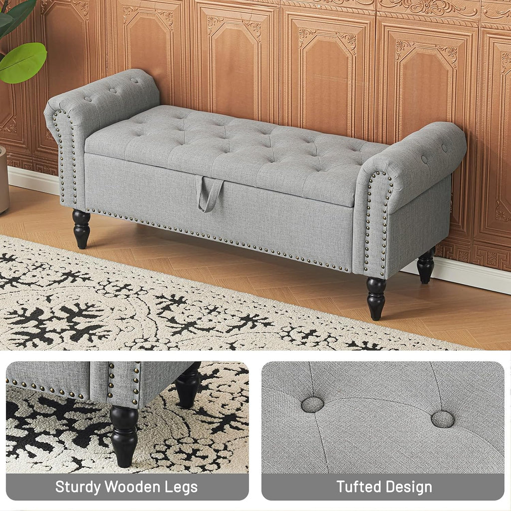 51" Bedroom Bench, End of Bed Bench with Button-Tufted Large Upholstered Storage Bench Ottoman Linen Window Benches