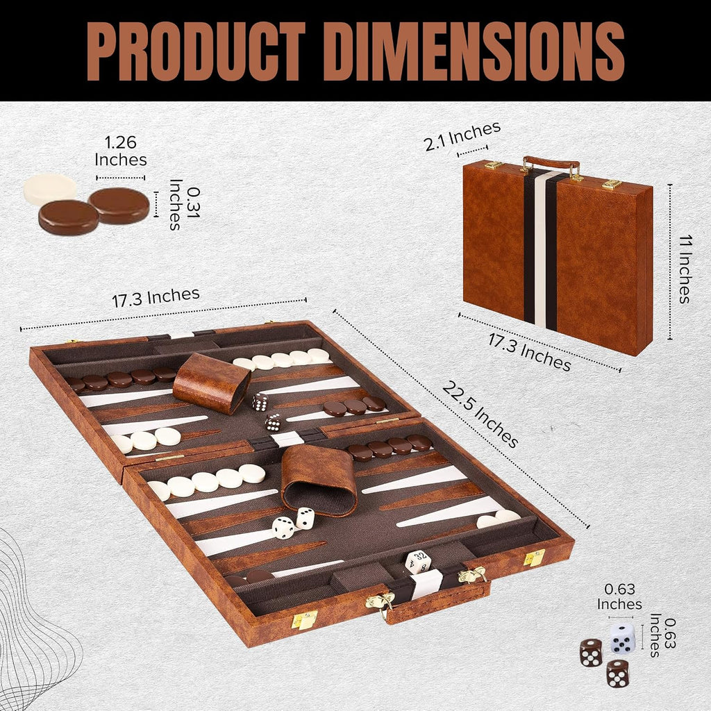 Premium Backgammon 18" Large Brown - Backgammon Sets for Adults and Kids
