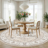 Washable 8ft Round Area Rug - Living Room Oriental Non Slip Soft Rugs Indoor Low Pile Stain Resistan