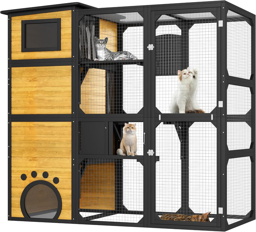 Large Cat Catio 4 Tiers Cat Enclosure for Outdoor, Brown
